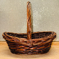 Dark Stained Wicker Oval Boat-shaped Basket