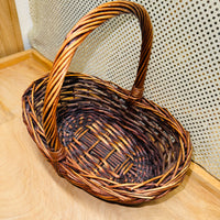 Dark Stained Wicker Oval Boat-shaped Basket