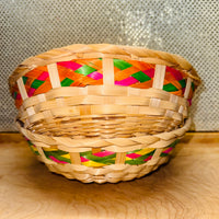 Tri-color Braid Round Bamboo Basket 10.5"