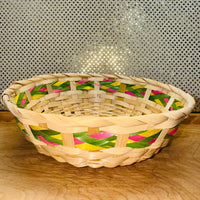 Tri-color Braid Round Bamboo Basket 10.5"