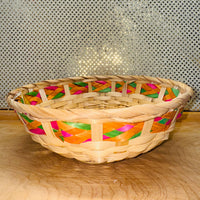 Tri-color Braid Round Bamboo Basket 10.5"