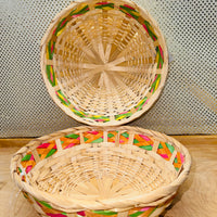 Tri-color Braid Round Bamboo Basket 10.5"
