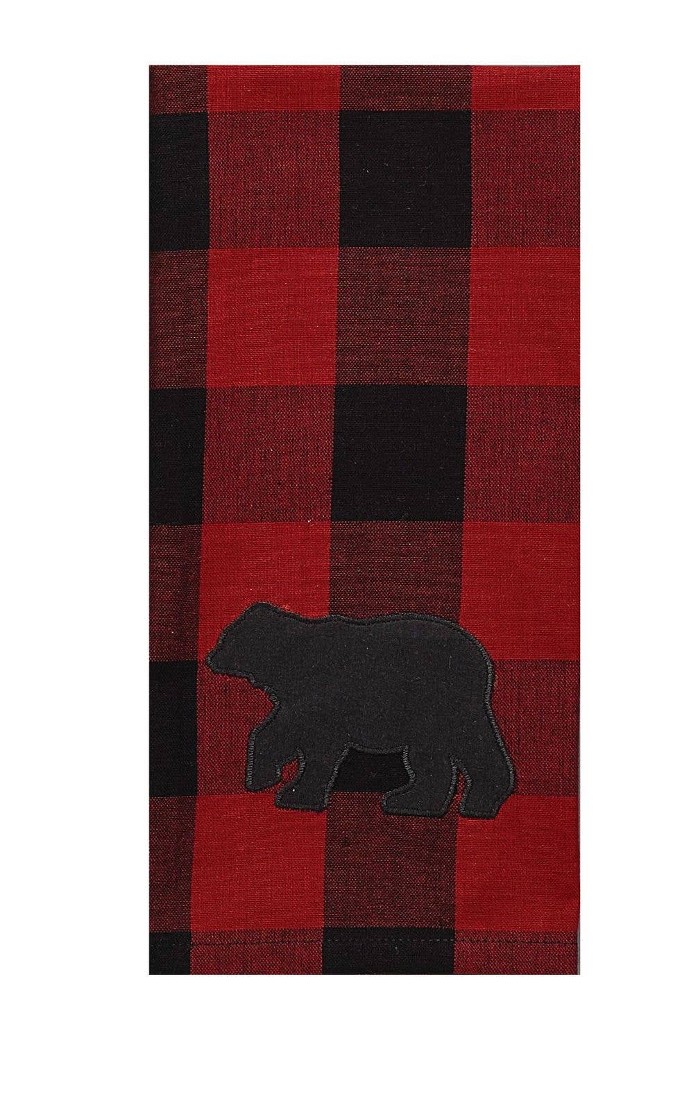 Buffalo Check Bear Applique Decorative Dishtowel