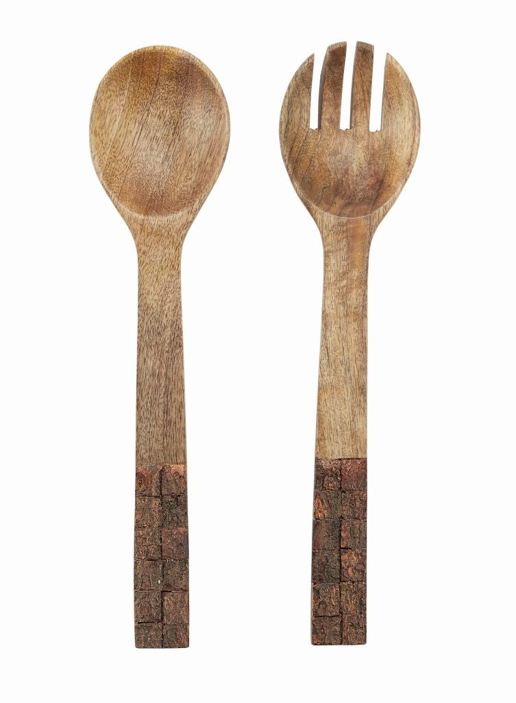 Bark Wood Salad Servers