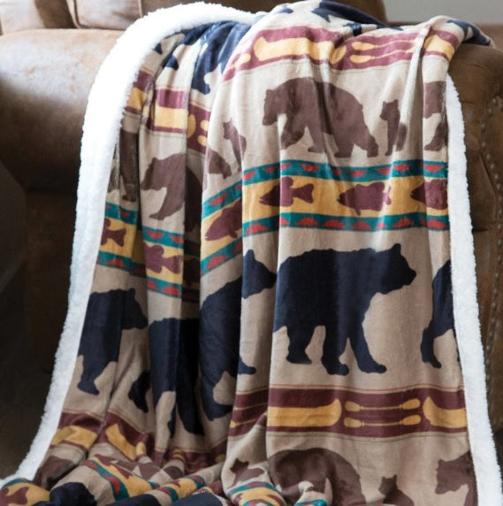 Bear Family Sherpa Fleece Throw