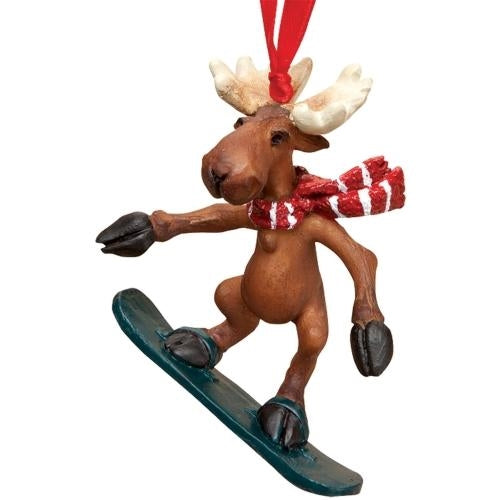 Moose Snowboarder Ornament