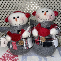 Snowman in Plaid with cardinals