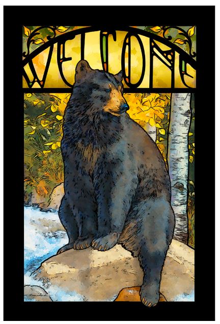 Welcome Stained Art Glass - Bear