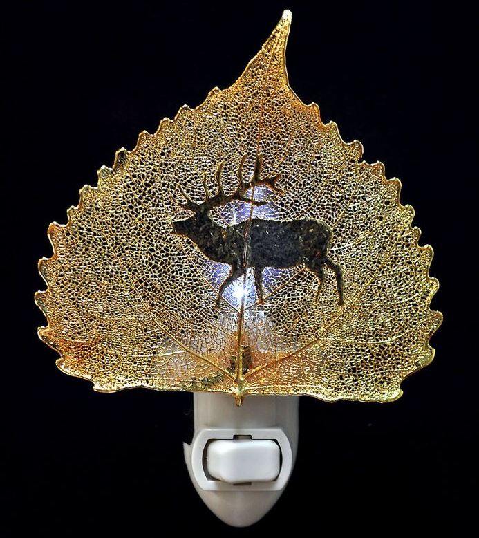 Real Leaf Night Light - Elk/Deer Gold Cottonwood