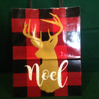 Buffalo Plaid Deer Gift Bag - M