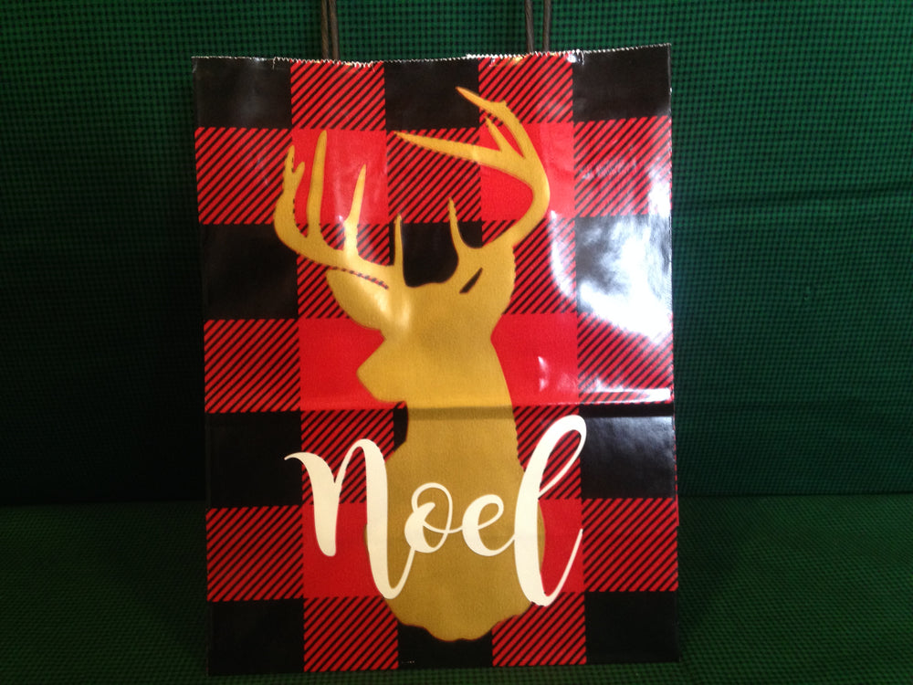 Buffalo Plaid Deer Gift Bag - M