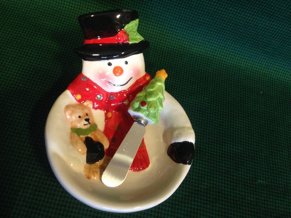 Holly Snowman Bowl w/Spreader