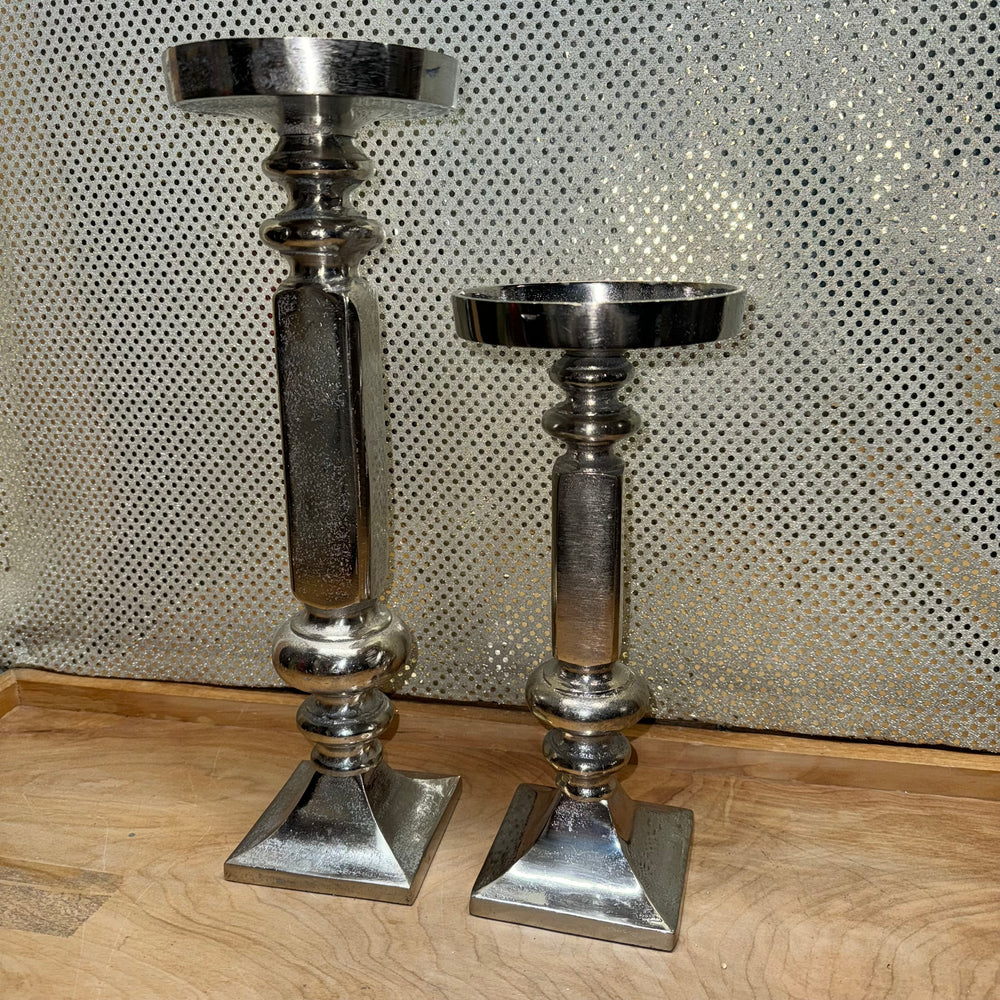 Brushed Metal Pillar Candle Holder (2 sizes)