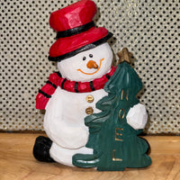 Wooden Snowman w/Noel tree