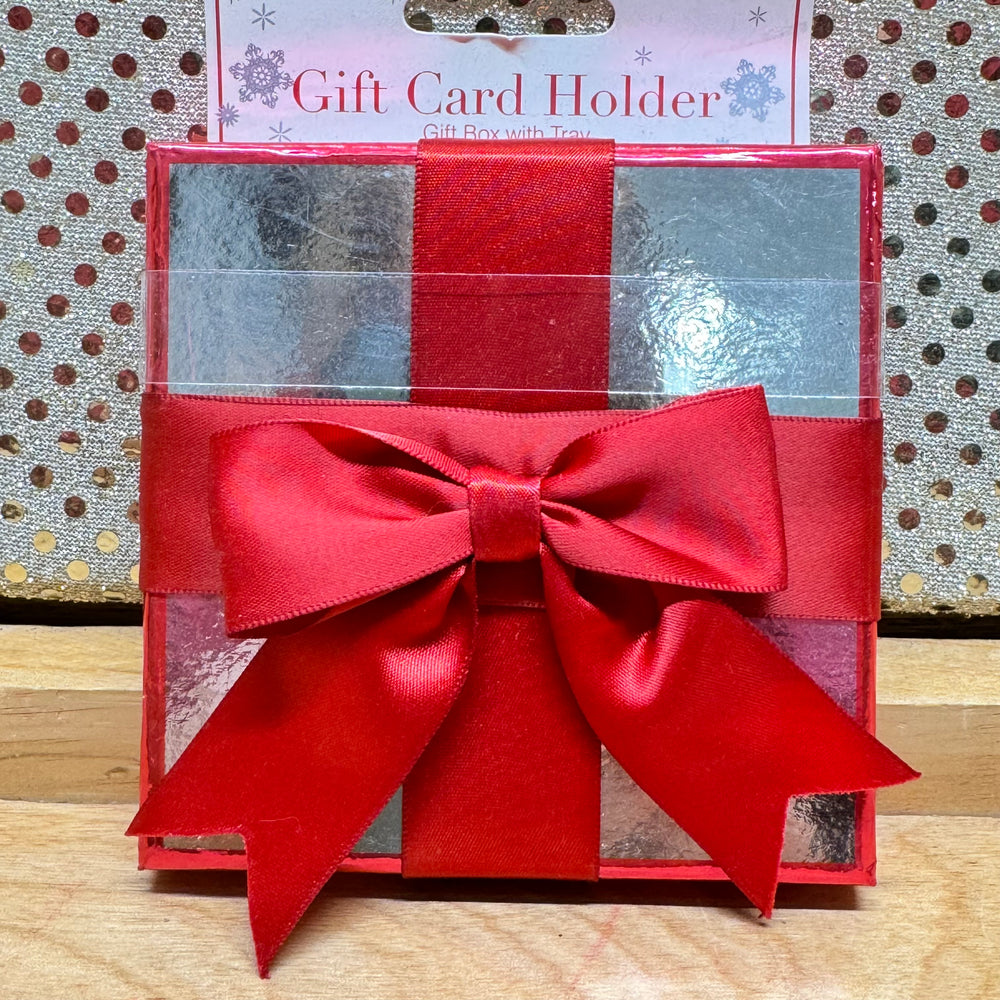 Christmas Gift Card Box Silver/Red Ribbon