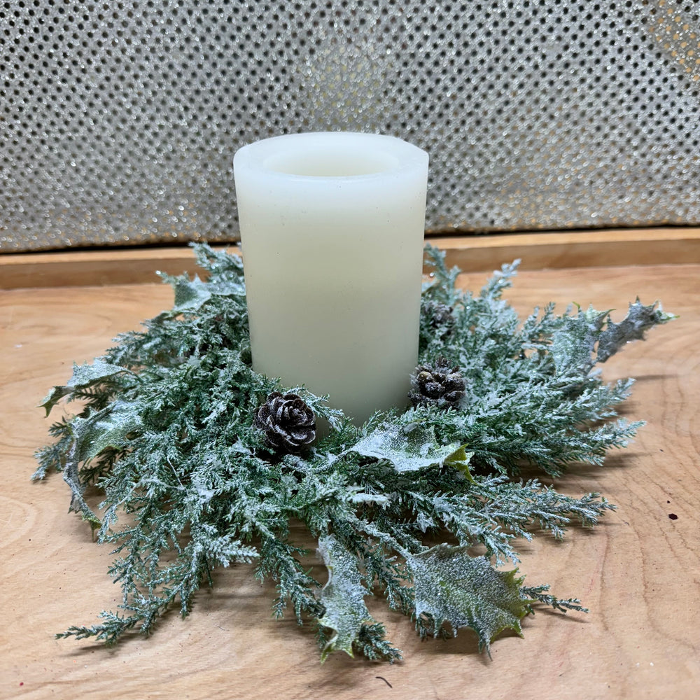 Iced Greens w/Pine Cones Candle Ring