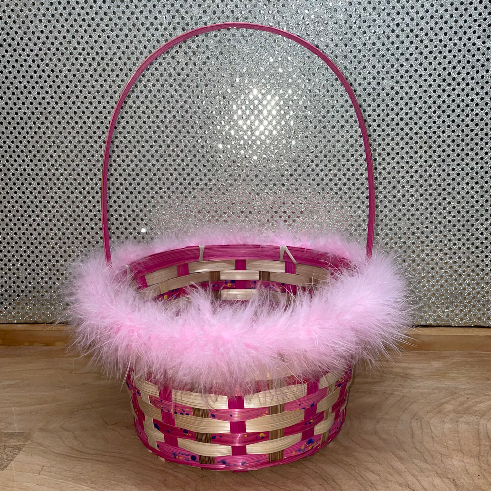 Pink Easter Basket Bamboo with feathers