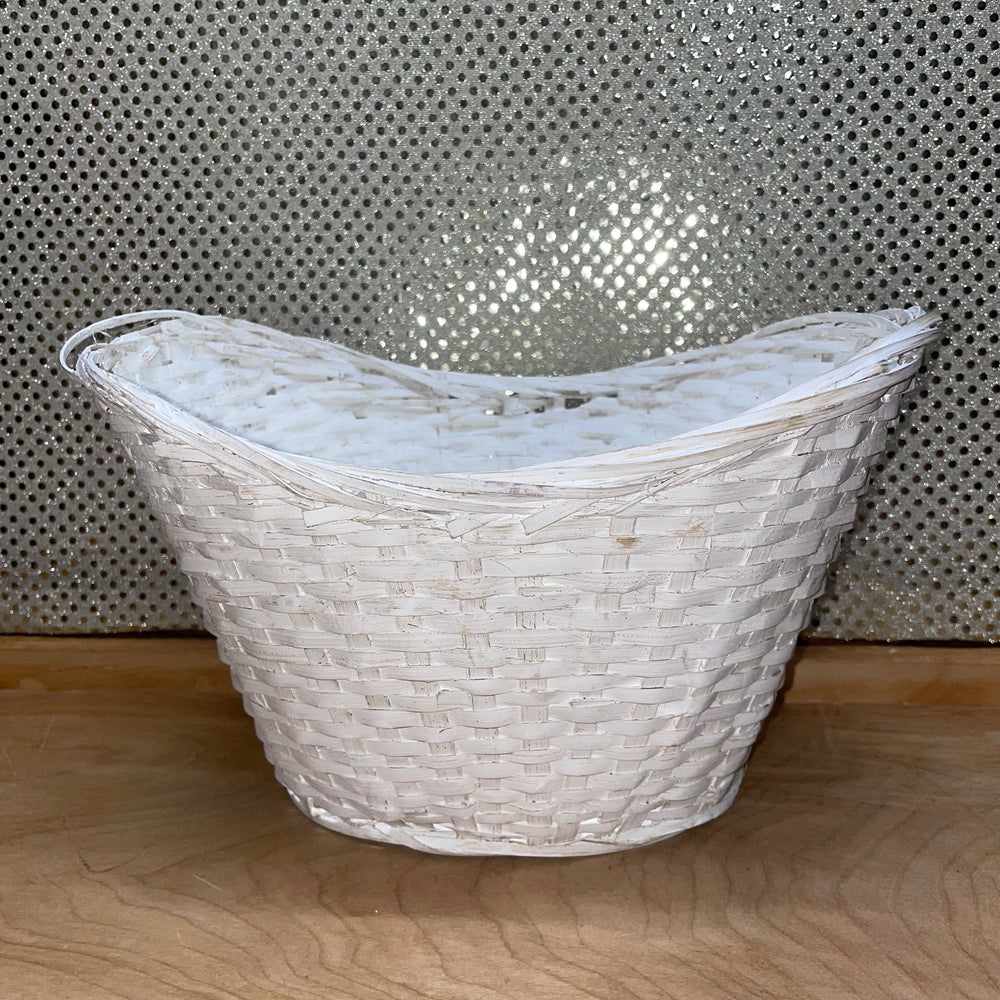Tall Oval Bamboo Basket - White