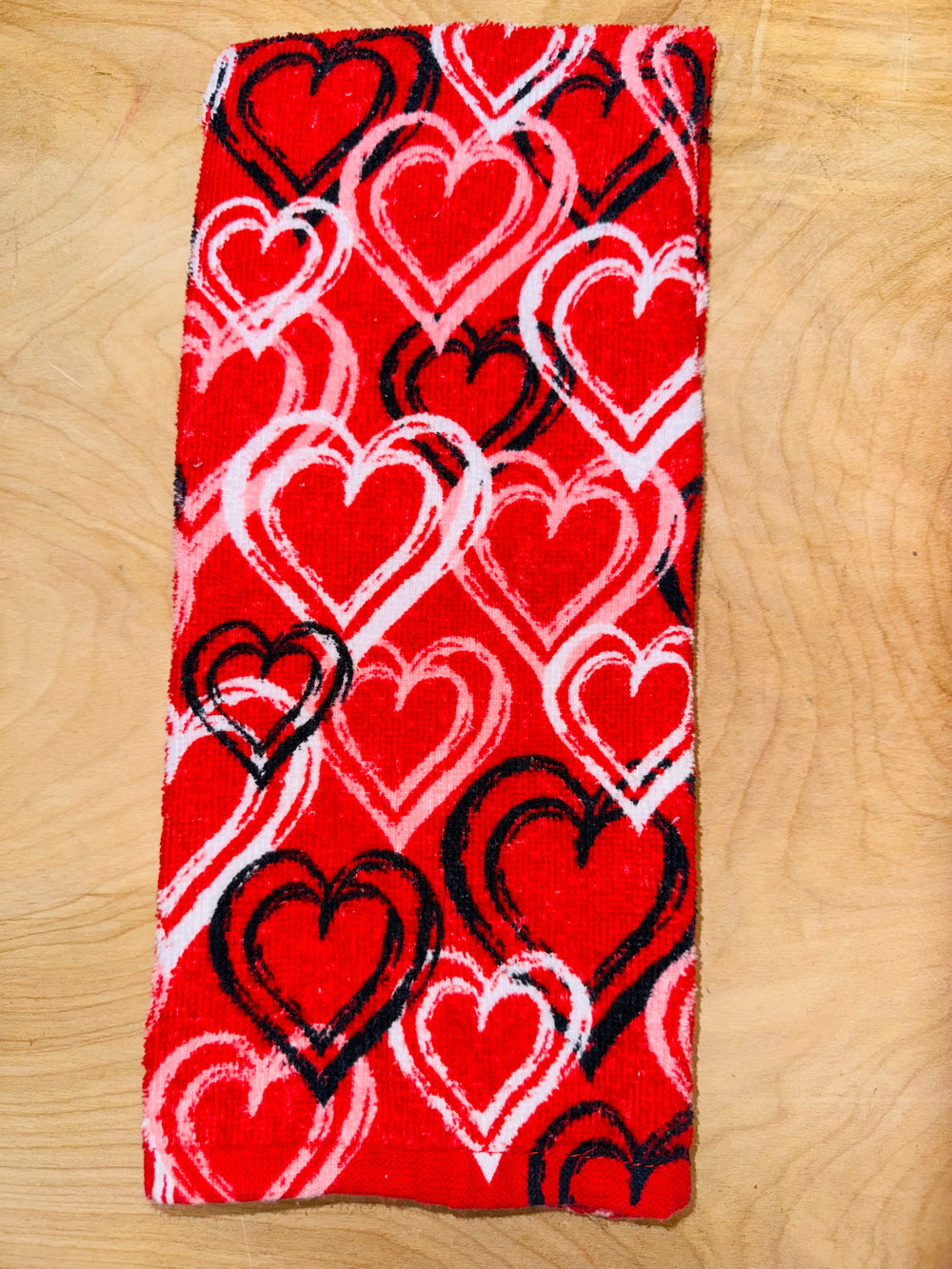 Red with White and Black Hearts Dish towel