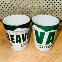 
              Vail or  Beaver Creek Shot Glass - License Plate
            