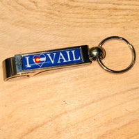 
              I Heart Vail CO Flag Bottle Opener Keychain
            