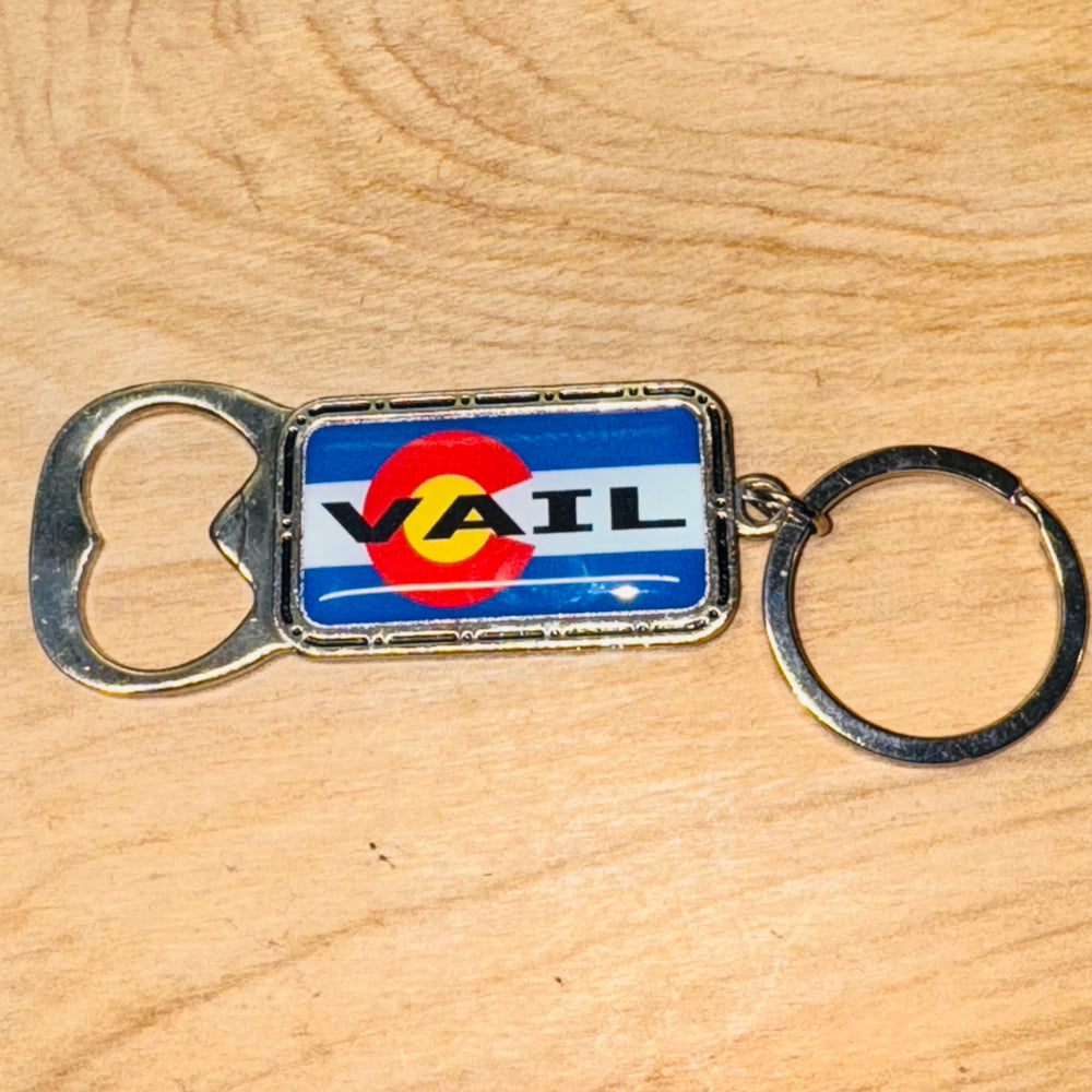 Vail CO Flag Bottle Opener Keychain