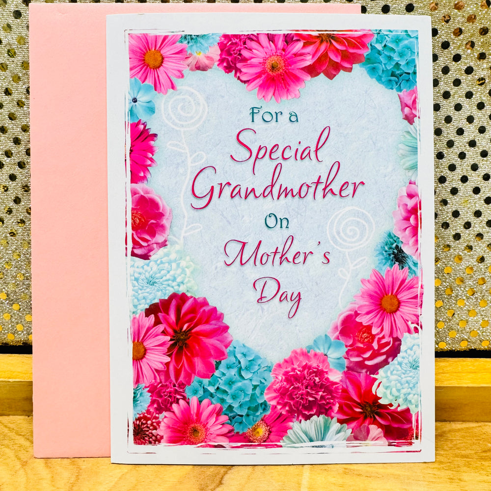 Mother's Day Card - for Grandma Hot Pink & Turquoise flowers