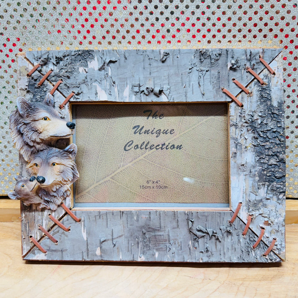 Birch Picture Frame with Wolf Heads