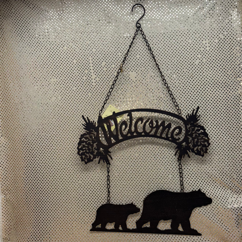 Two Black Bears Metal Welcome Sign