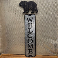 
              Wood Bear and Metal Welcome Sign
            