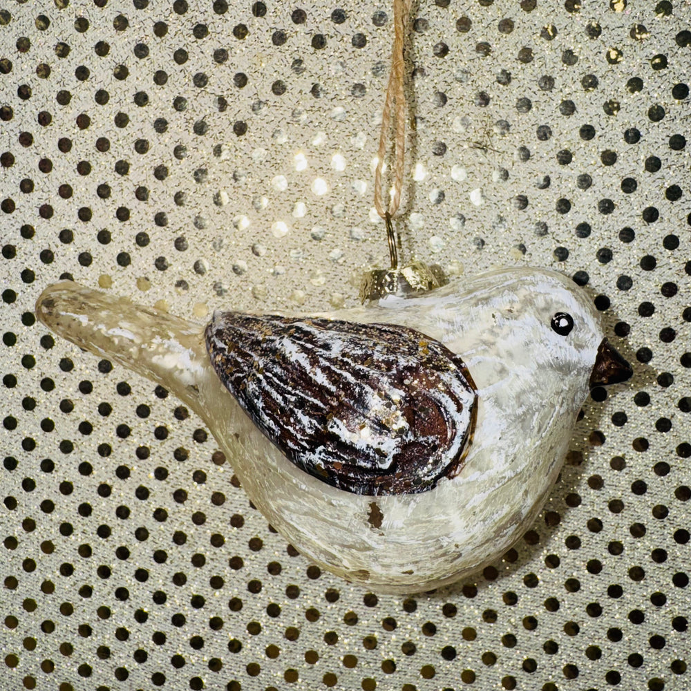 Glitter Birch-look Bird Ornament