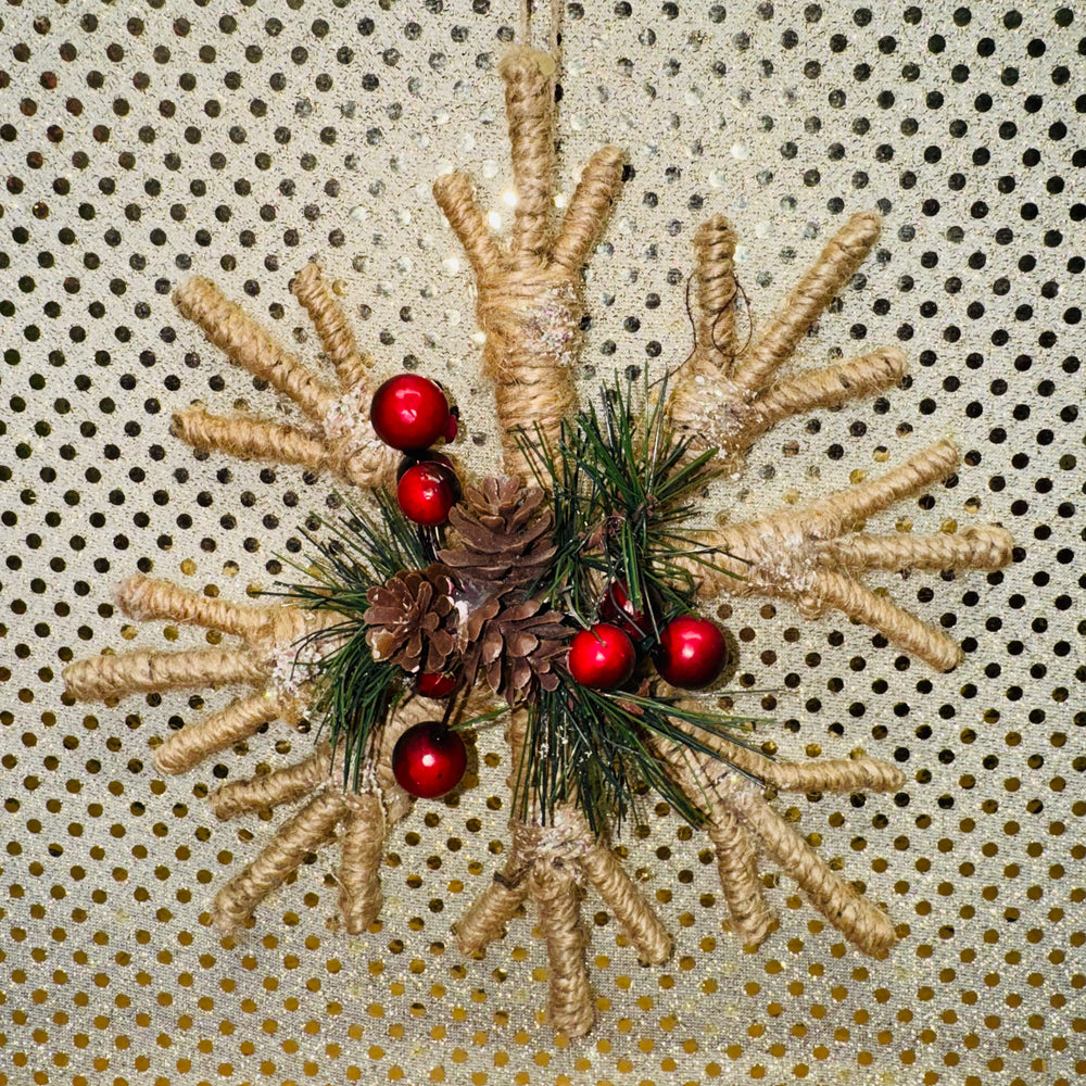 Twine Snowflake with Pine Cones and Berries Ornament