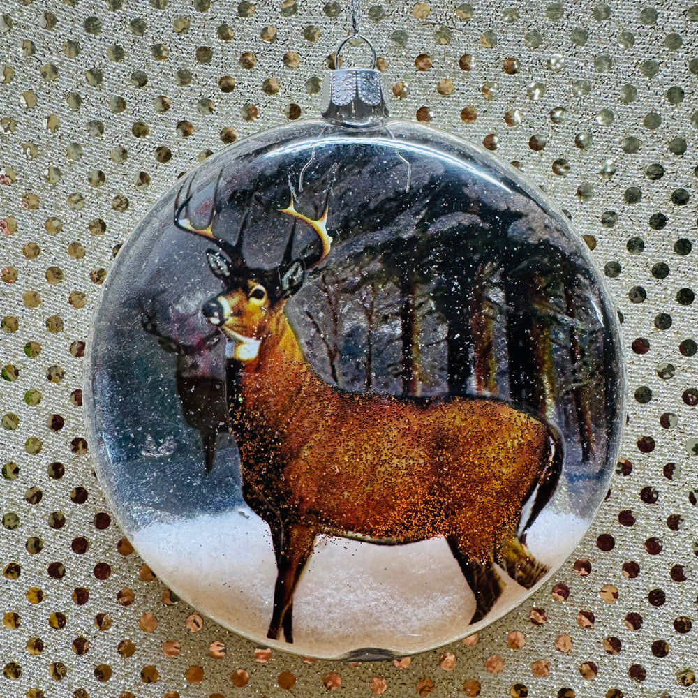 Moose or Deer Disc Ornament with Snow