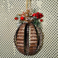 Crinkle Metal Ornament with Pine Cones and Berries
