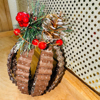 
              Crinkle Metal Ornament with Pine Cones and Berries
            