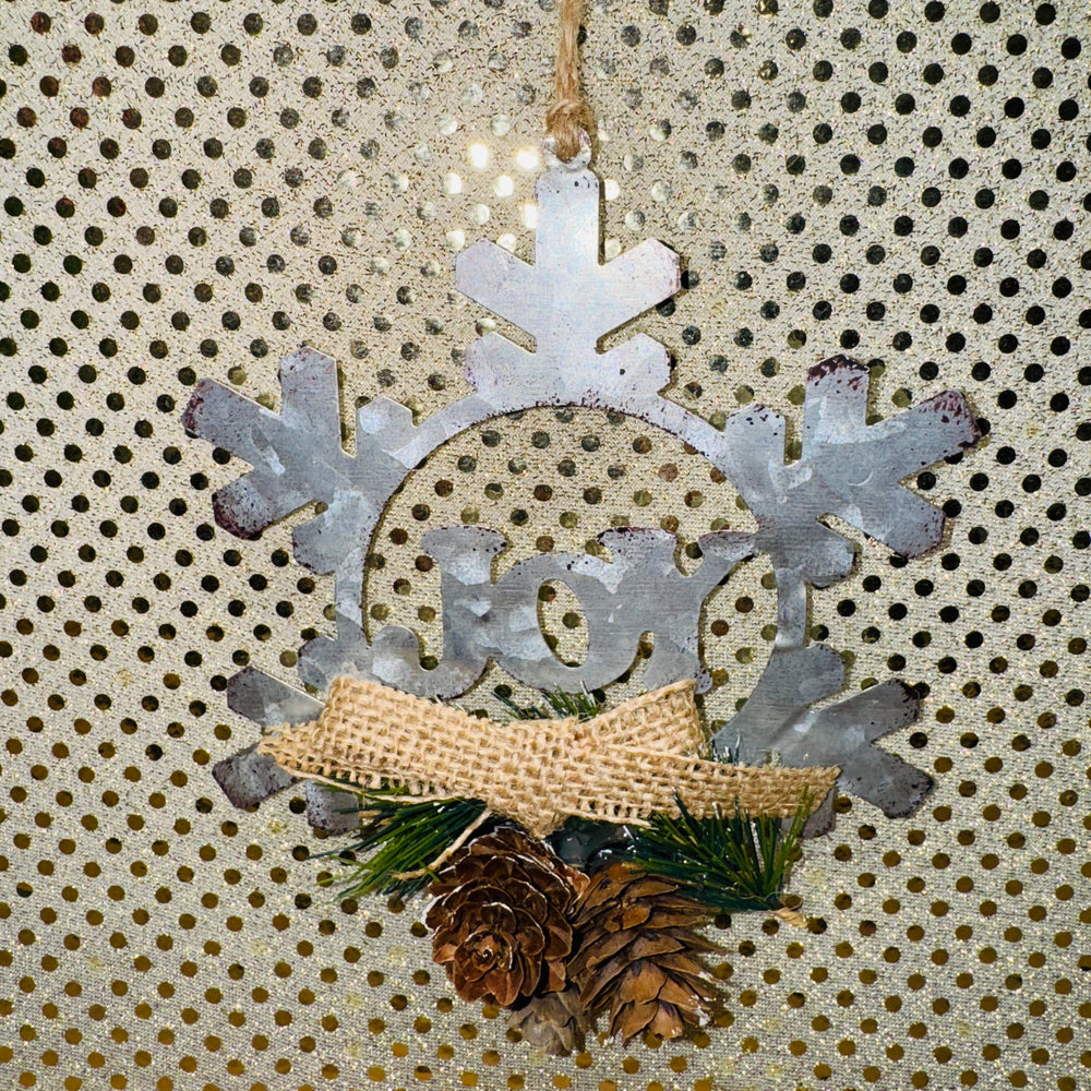 Metal Snowflake Ornament with Burlap Ribbon (3 Styles)