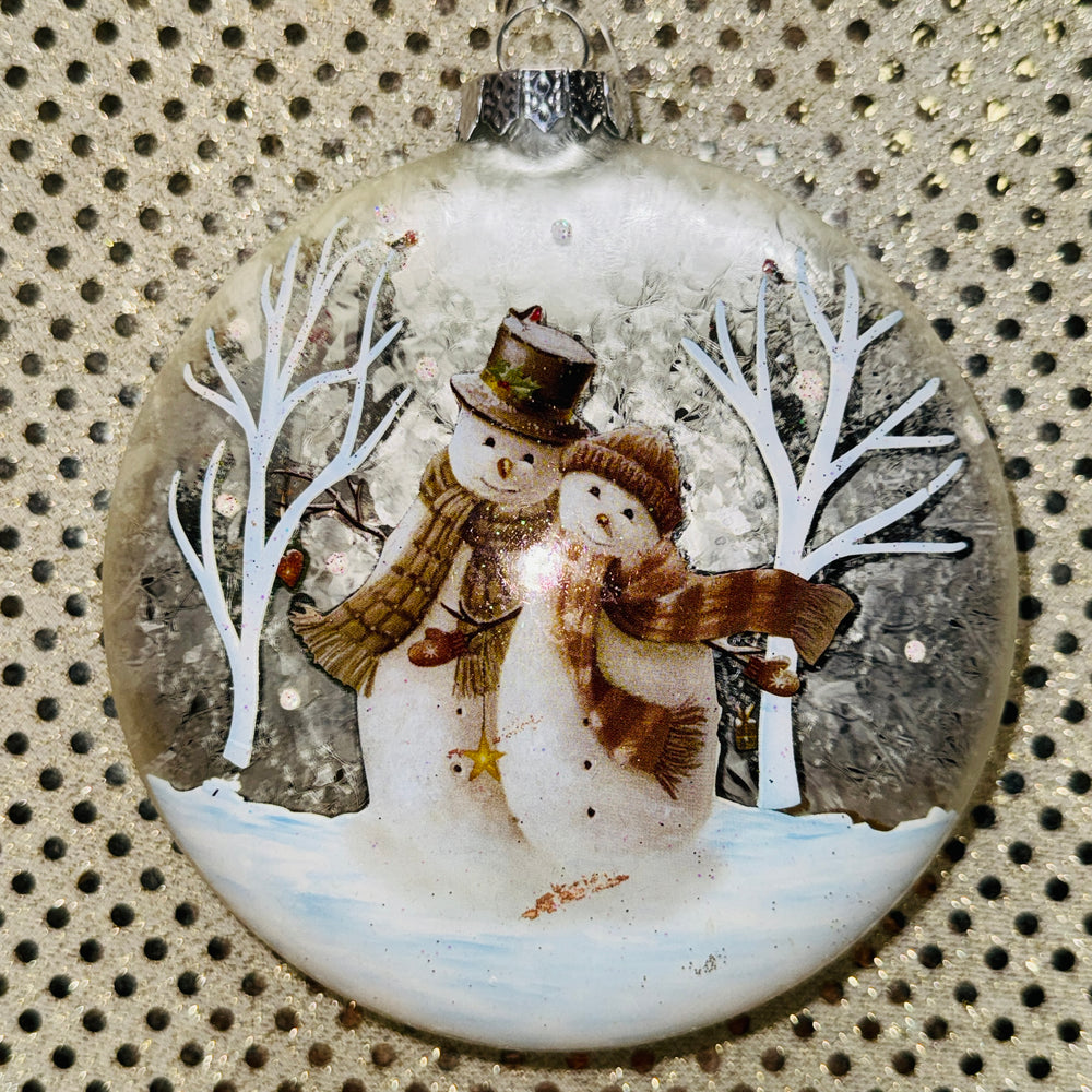 Snowman Couple Disc Ornament (glass)