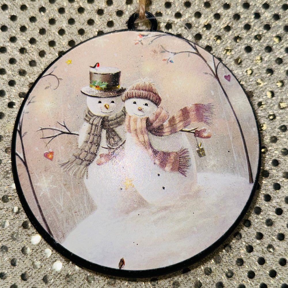 Snowman Couple Disc Ornament (metal)