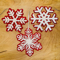 Snowflakes on Red Felt Ornament (3 Styles)