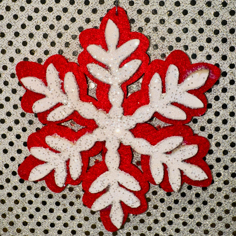 Snowflakes on Red Felt Ornament (3 Styles)