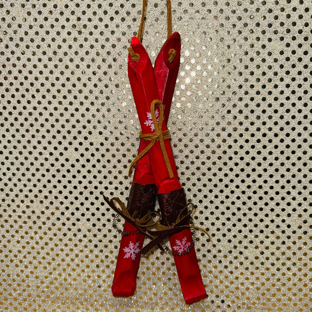 Red Skis with Snowflakes Wall Decor or Ornament