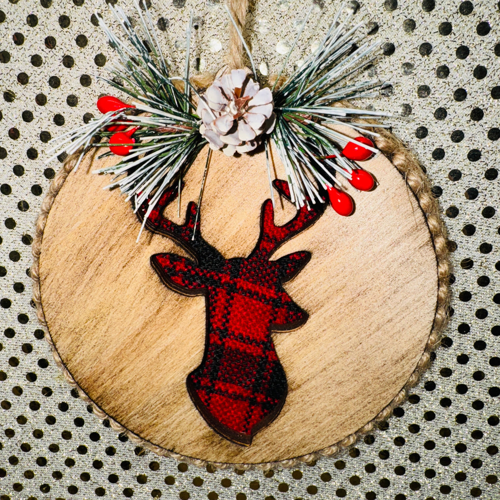 Buffalo Plaid Animal Silhouette Ornament (Two Styles)