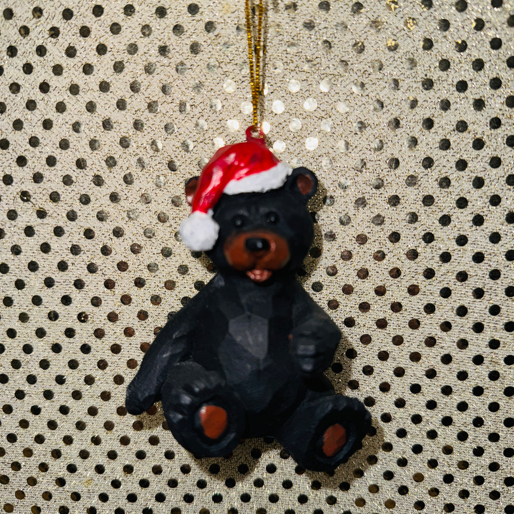 Black Bear with Santa Hat Ornament