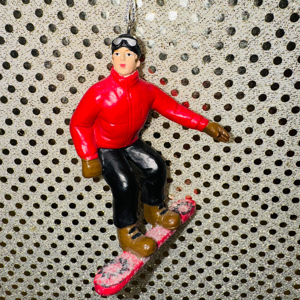Snowboarder Ornament - Red, Black, Brown