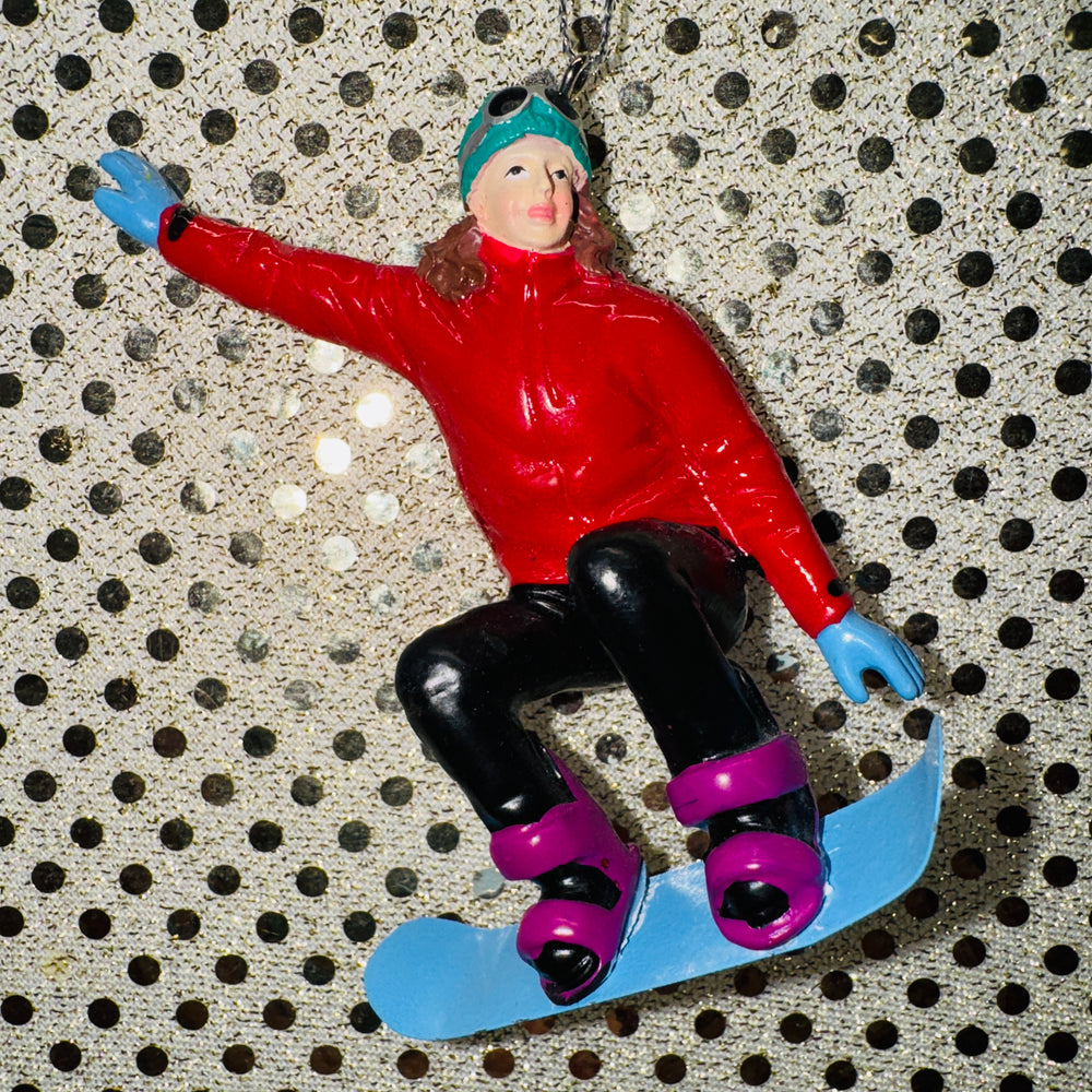 Snowboarder Ornament - Red, Black, Sky Blue