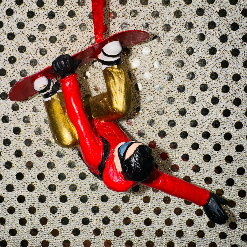 Snowboarder Ornament - Red, Black, Gold