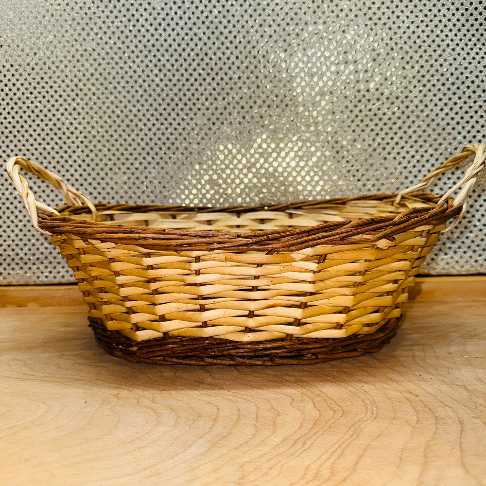 Brown and Vanilla Wicker Oval Basket
