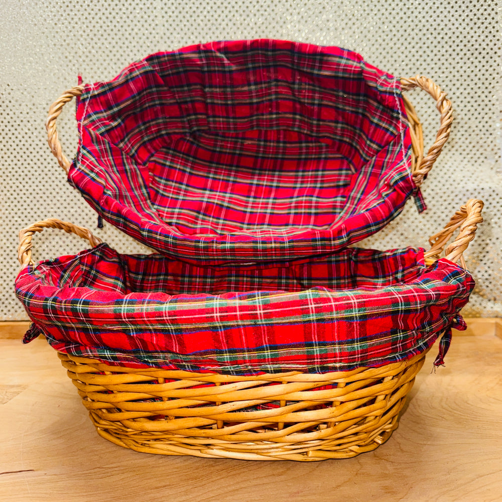 Plaid Cotton-Lined Oval Basket