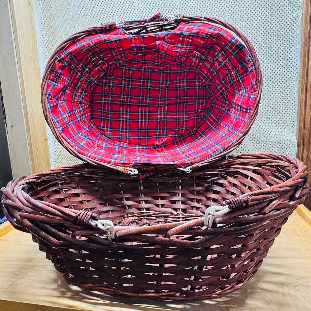 Oval Cotton Plaid Lined Basket with Drop Handles XXL