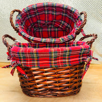 Plaid Flannel-Lined Oval Basket
